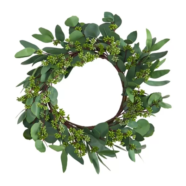 Wreaths-Kirkland's Home Eucalyptus Berry Wreath, 22 In. Green