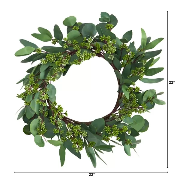 Wreaths-Kirkland's Home Eucalyptus Berry Wreath, 22 In. Green