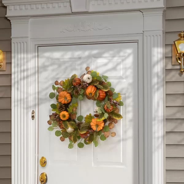 Wreaths-Kirkland's Home Eucalyptus Pumpkin And Pinecone Wreath Green/Orange