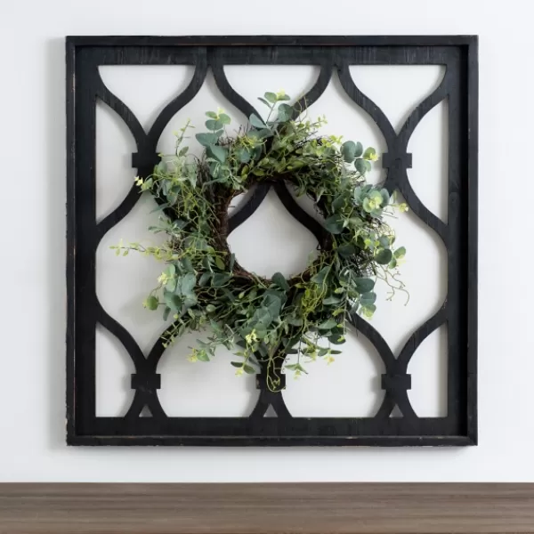 Wall Plaques-Kirkland's Home Eucalyptus Wreath Trellis Plaque Black