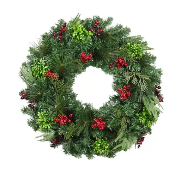 Wreaths-Kirkland's Home Evergreen And Red Berries Winter Mix Wreath Green/Red