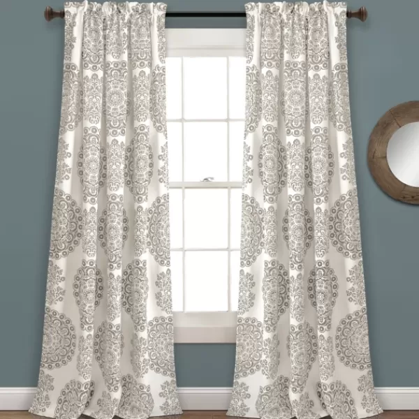 Curtains & Drapes-Kirkland's Home Evie Medallion Curtain Panel Set, 95 In. Tan