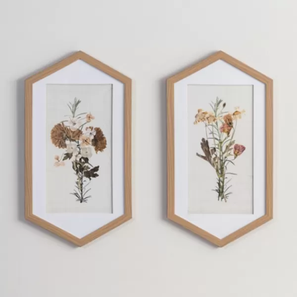 Framed Art-Kirkland's Home Fall Floral Hexagon Framed Art Prints, Set Of 2 White/Green/Brown