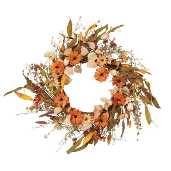 Wreaths-Kirkland's Home Fall Flowers And Foliage Spiral Wreath, 22 In. Orange/Yellow/Green