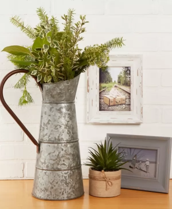 Vases-Kirkland's Home Farmhouse Galvanized Metal Pitcher Gray