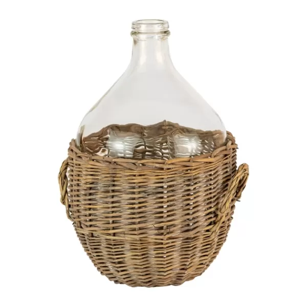 Vases-Kirkland's Home Farmhouse Glass Jug And Wicker Wrap Vase Tan