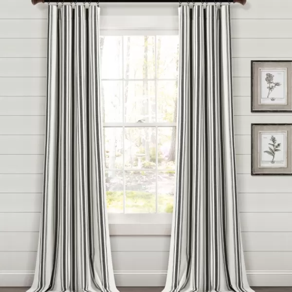 Curtains & Drapes-Kirkland's Home Farmhouse Stripe Curtain Panel Set, 84 In. Black