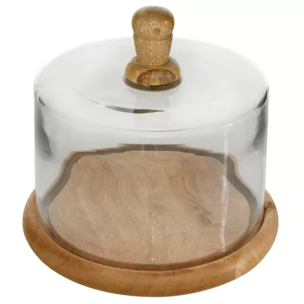 Decorative Accents-Kirkland's Home Farmhouse Wood And Glass Cloche, 6 In. Brown