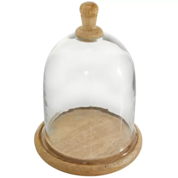 Decorative Accents-Kirkland's Home Farmhouse Wood And Glass Dome Cloche, 11 In. Brown