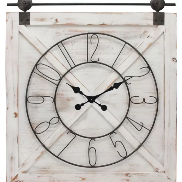 Clocks-Kirkland's Home Farmstead Wooden Barn Door Clock White