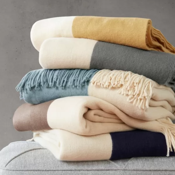 Blankets & Throws-Kirkland's Home Faux Cashmere Color Block Throw Blanket Yellow