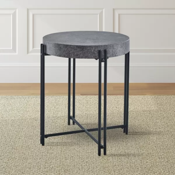 Accent & End Tables-Kirkland's Home Faux Concrete And Metal Base Accent Table