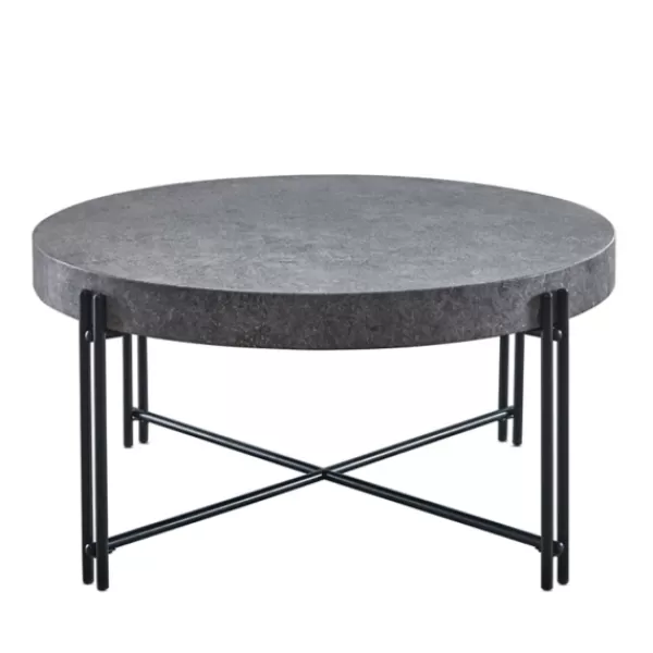 Coffee Tables-Kirkland's Home Faux Concrete And Metal Base Coffee Table Gray