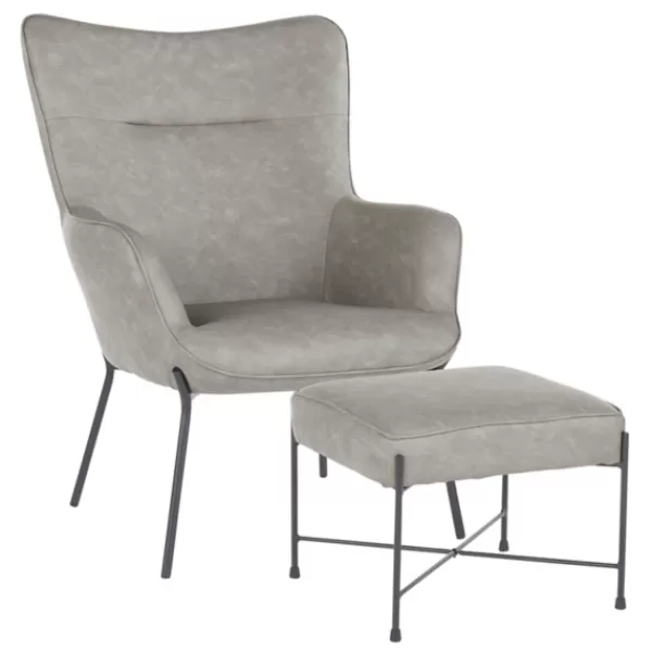 Accent Chairs-Kirkland's Home Faux Leather 2-Pc. Chair And Ottoman Set Gray