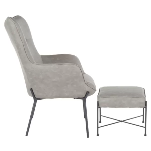 Accent Chairs-Kirkland's Home Faux Leather 2-Pc. Chair And Ottoman Set Gray