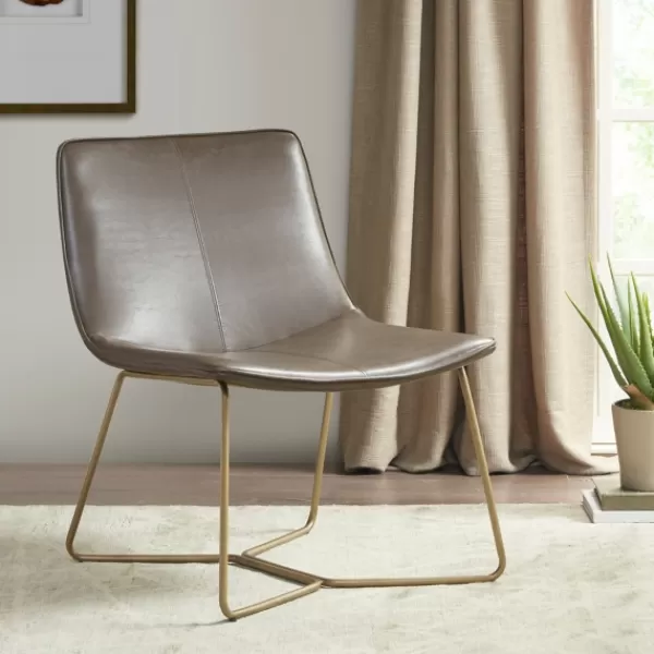 Accent Chairs-Kirkland's Home Faux Leather Accent Chair With Gold Base Gray