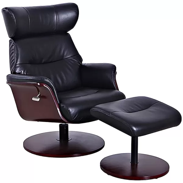 Accent Chairs-Kirkland's Home Faux Leather Accent Chair With Ottoman Black