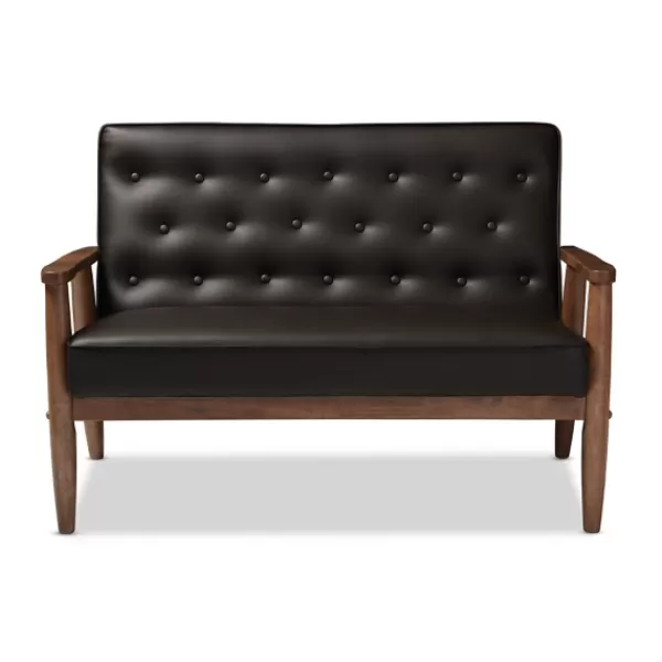 Sofas & Loveseats-Kirkland's Home Faux Leather And Rubberwood Loveseat, 49 In. Brown