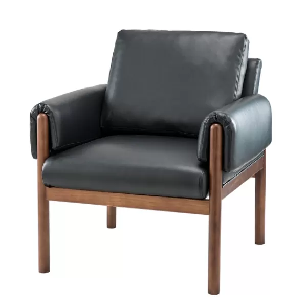 Accent Chairs-Kirkland's Home Faux Leather And Wood Accent Chair Black