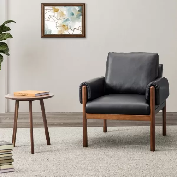 Accent Chairs-Kirkland's Home Faux Leather And Wood Accent Chair Black