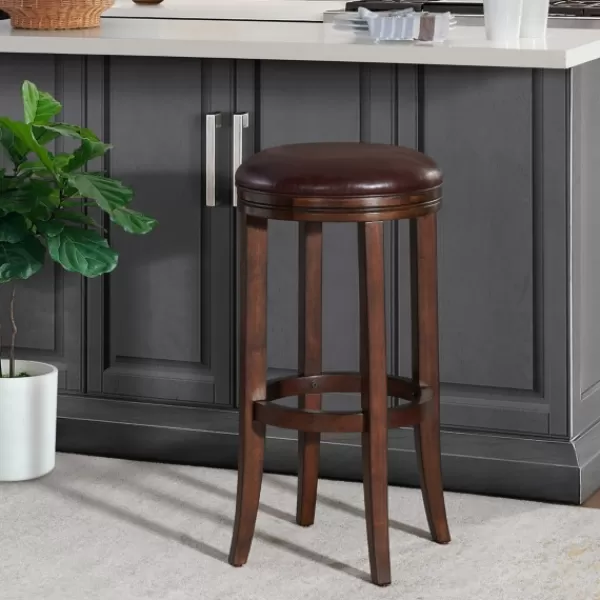 Bar Stools & Counter Height Stools-Kirkland's Home Faux Leather And Wood Bar Stool Brown