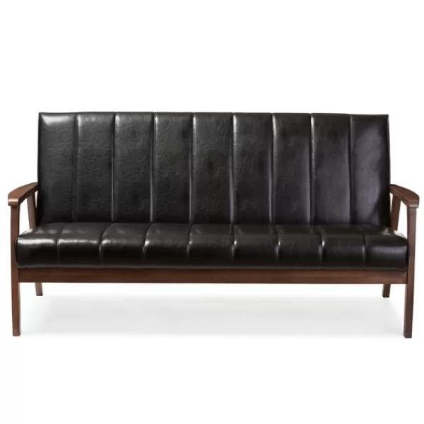 Sofas & Loveseats-Kirkland's Home Faux Leather Channel Sofa, 63 In. Black