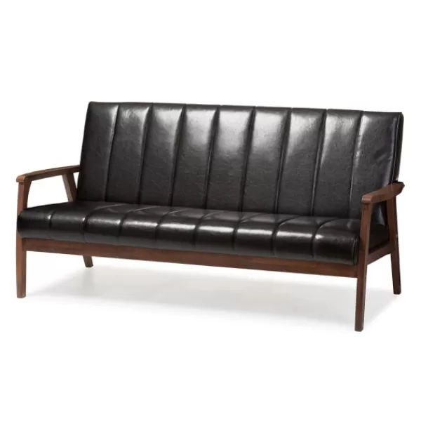 Sofas & Loveseats-Kirkland's Home Faux Leather Channel Sofa, 63 In. Black