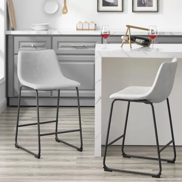 Bar Stools & Counter Height Stools-Kirkland's Home Faux Leather Counter Stools, Set Of 2 Gray