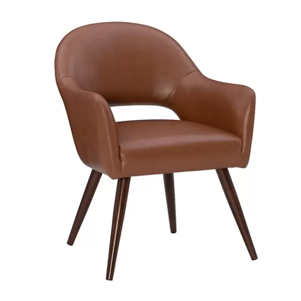 Dining Chairs-Kirkland's Home Faux Leather Curved Open Back Dining Chair Brown