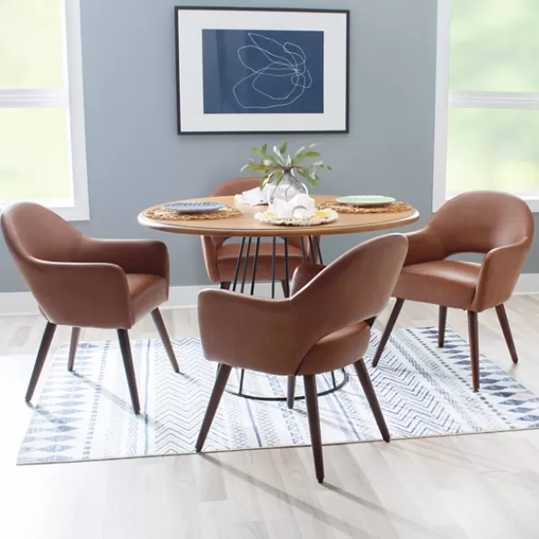 Dining Chairs-Kirkland's Home Faux Leather Curved Open Back Dining Chair Brown