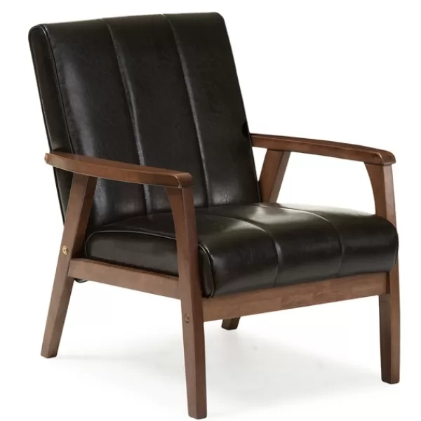 Accent Chairs-Kirkland's Home Faux Leather Kegan Accent Chair Black