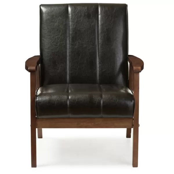 Accent Chairs-Kirkland's Home Faux Leather Kegan Accent Chair Black