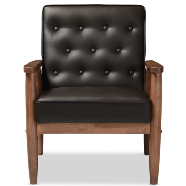 Accent Chairs-Kirkland's Home Faux Leather Mid-Century Modern Accent Chair Brown