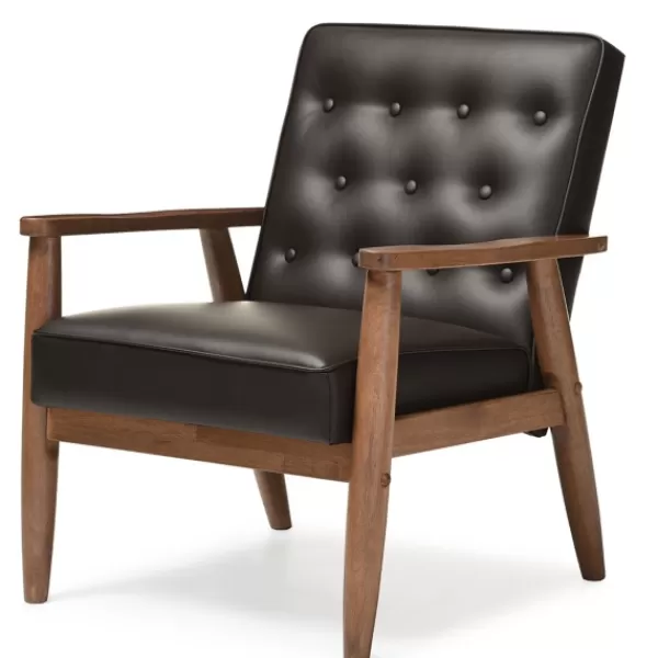 Accent Chairs-Kirkland's Home Faux Leather Mid-Century Modern Accent Chair Brown