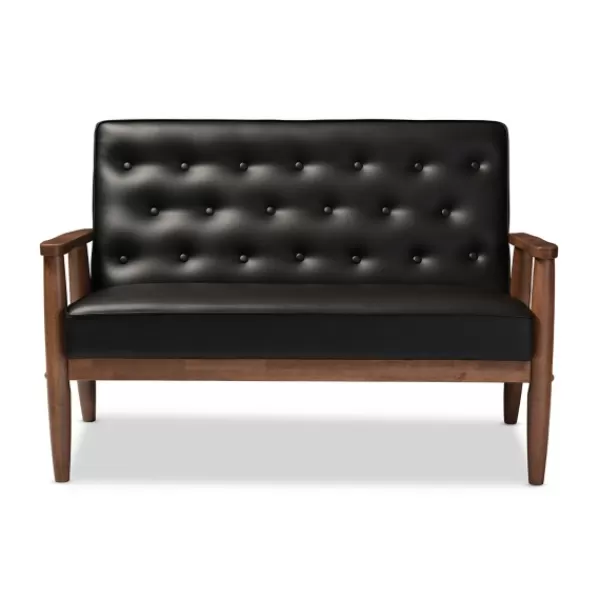 Sofas & Loveseats-Kirkland's Home Faux Leather Modern 2-Seat Loveseat Black