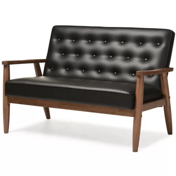 Sofas & Loveseats-Kirkland's Home Faux Leather Modern 2-Seat Loveseat Black