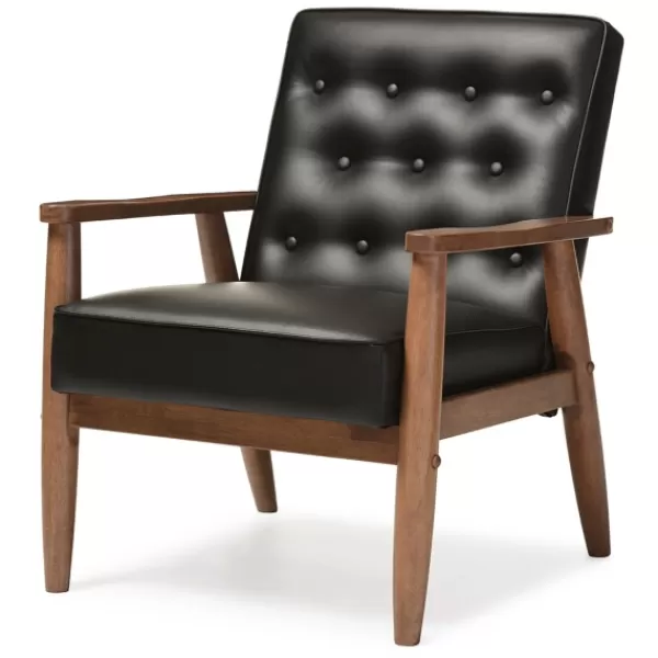 Accent Chairs-Kirkland's Home Faux Leather Sawyer Accent Chair Black