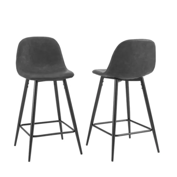 Bar Stools & Counter Height Stools-Kirkland's Home Faux Leather Slope Bar Stools, Set Of 2 Black