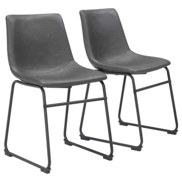 Dining Chairs-Kirkland's Home Faux Leather Sloped Dining Chairs, Set Of 2 Gray