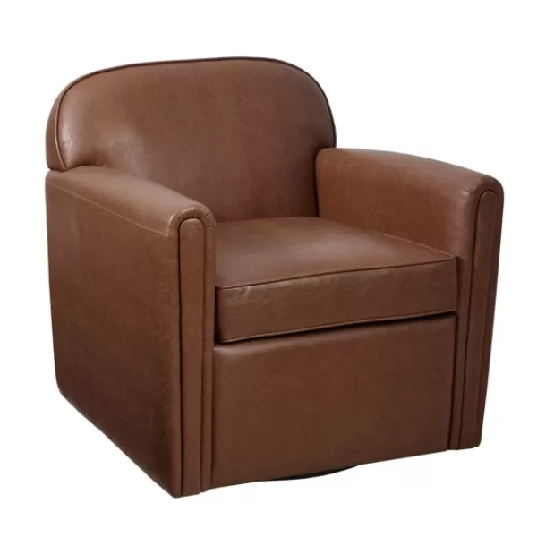 Accent Chairs-Kirkland's Home Faux Leather Swivel Club Chair Brown