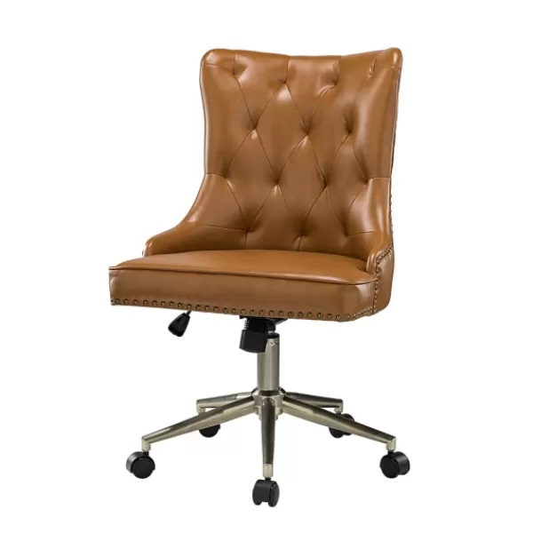 Office Furniture-Kirkland's Home Faux Leather Tufted Back Office Chair Brown