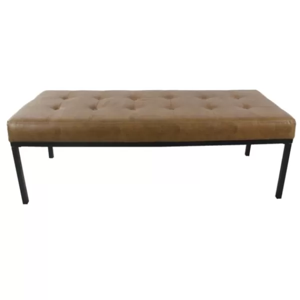 Benches & Ottomans-Kirkland's Home Faux Leather Tufted Button Bench Brown