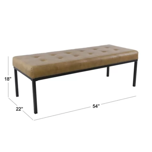 Benches & Ottomans-Kirkland's Home Faux Leather Tufted Button Bench Brown