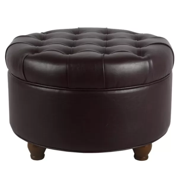 Benches & Ottomans-Kirkland's Home Faux Leather Tufted Round Storage Ottoman Brown