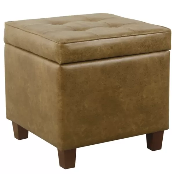 Benches & Ottomans-Kirkland's Home Faux Leather Tufted Storage Ottoman Brown