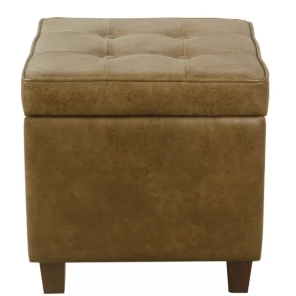 Benches & Ottomans-Kirkland's Home Faux Leather Tufted Storage Ottoman Brown