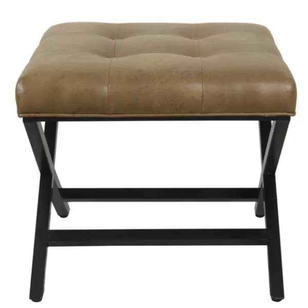 Benches & Ottomans-Kirkland's Home Faux Leather Tufted X-Frame Bench Brown