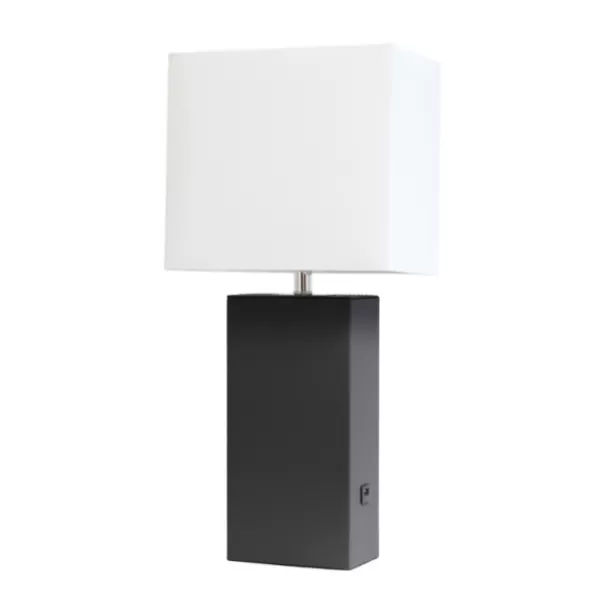 Table Lamps-Kirkland's Home Faux Leather Usb Table Lamp Black