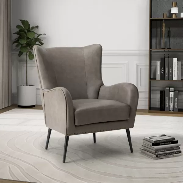 Accent Chairs-Kirkland's Home Faux Leather Wingback Accent Chair Gray