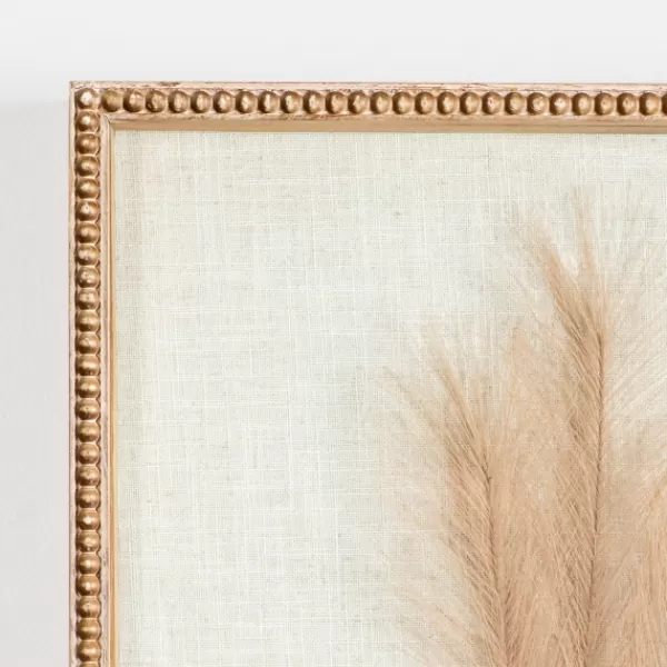 Wall Plaques-Kirkland's Home Faux Pampas Grass Beaded Frame Wall Plaque Tan